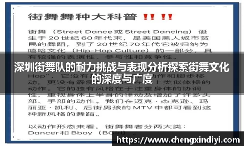 深圳街舞队的耐力挑战与表现分析探索街舞文化的深度与广度