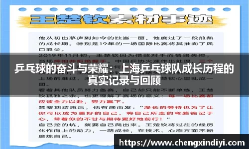乒乓球的奋斗与荣耀：上海乒乓球队成长历程的真实记录与回顾